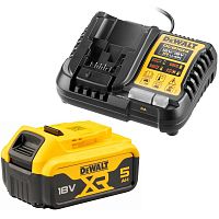 Набор DEWALT: АКБ DCB184, Li-Ion, 18 В, 5 Ач и зарядное устройство DCB1104, 12/18 В, 4 A (DCB1104P1-QW)