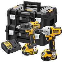 Аккумуляторный набор DEWALT DCK2077P2T, 18 В: дрель-шуруповерт DCD791 + гайковерт DCF894, с 2 АКБ 5 Ач и ЗУ, в 2 кейсах TSTAK (DCF921NT-XJ )