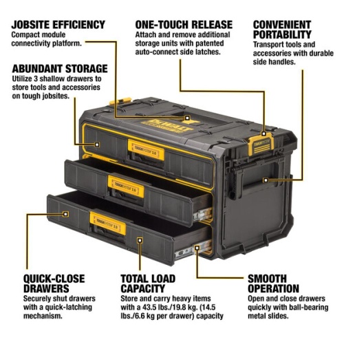 Модуль для инструментов DEWALT TOUGHSYSTEM 2.0, с 3-мя выдвижными ящиками, DWST08330-1 фото 5 Модуль для инструментов DEWALT TOUGHSYSTEM 2.0, с 3-мя выдвижными ящиками, DWST08330-1 фото 5
