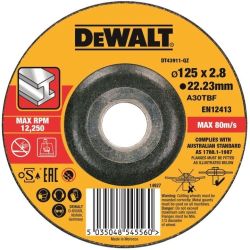 Круг отрезной DEWALT DT43911, по металлу, 125 x 22.2 x 3 мм, тип 42 Круг отрезной DEWALT DT43911, по металлу, 125 x 22.2 x 3 мм, тип 42