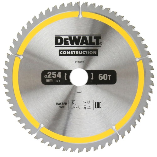 Диск пильный по дереву DEWALT CONSTRUCTION, 254х30х2 мм (DT90250-QZ) фото 2