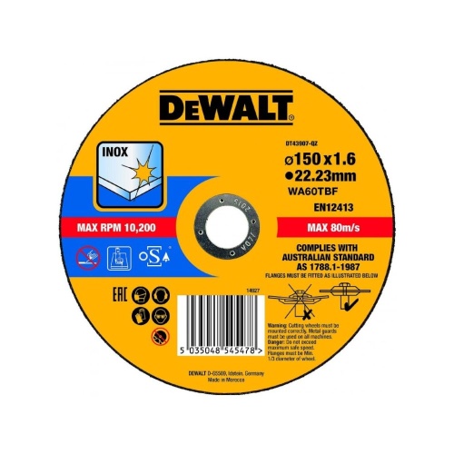 Круг отрезной, высокий ресурс 150x22.2x1.6мм тип 41 DEWALT DT43907 Круг отрезной, высокий ресурс 150x22.2x1.6мм тип 41 DEWALT DT43907