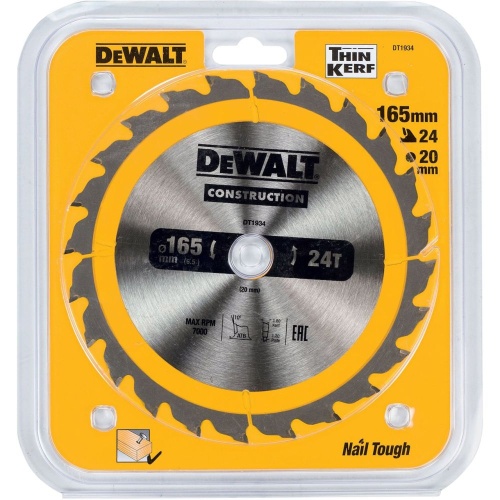 Диск пильный по дереву DEWALT CONSTRUCTION, 165х20х1.2 мм (DT1934-QZ) Диск пильный по дереву DEWALT CONSTRUCTION, 165х20х1.2 мм (DT1934-QZ)