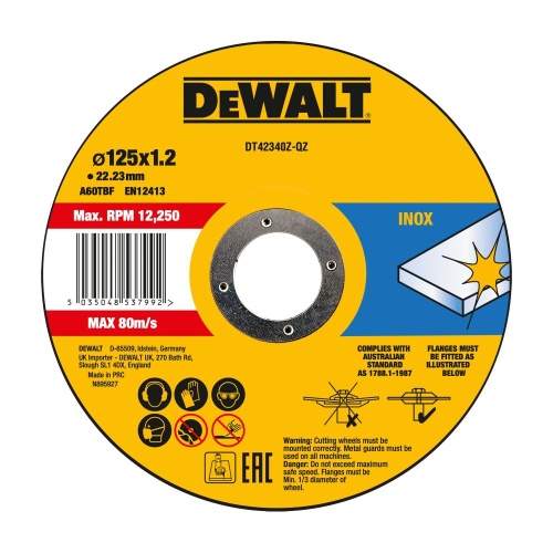 Круг отрезной по металлу DEWALT DT42340Z, INDUSTRIAL, (125 x 22.2 х 1.2 мм) Круг отрезной по металлу DEWALT DT42340Z, INDUSTRIAL, (125 x 22.2 х 1.2 мм)