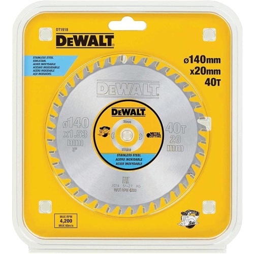 Пильный диск DEWALT METAL CUTTING DT1918, 140/20 мм. Пильный диск DEWALT METAL CUTTING DT1918, 140/20 мм.