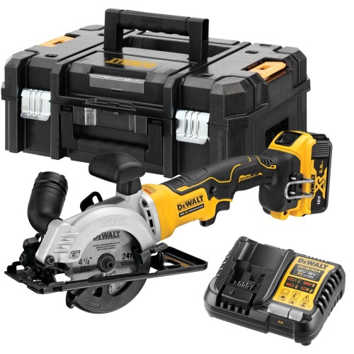 Аккумуляторная дисковая пила DEWALT DCS571P1T, 18 В, 115 мм, 4500 об/мин, с АКБ 5 Ач и ЗУ, в кейсе TSTAK (DCS571P1NT-XJ) Аккумуляторная дисковая пила DEWALT DCS571P1T, 18 В, 115 мм, 4500 об/мин, с АКБ 5 Ач и ЗУ, в кейсе TSTAK (DCS571P1NT-XJ)
